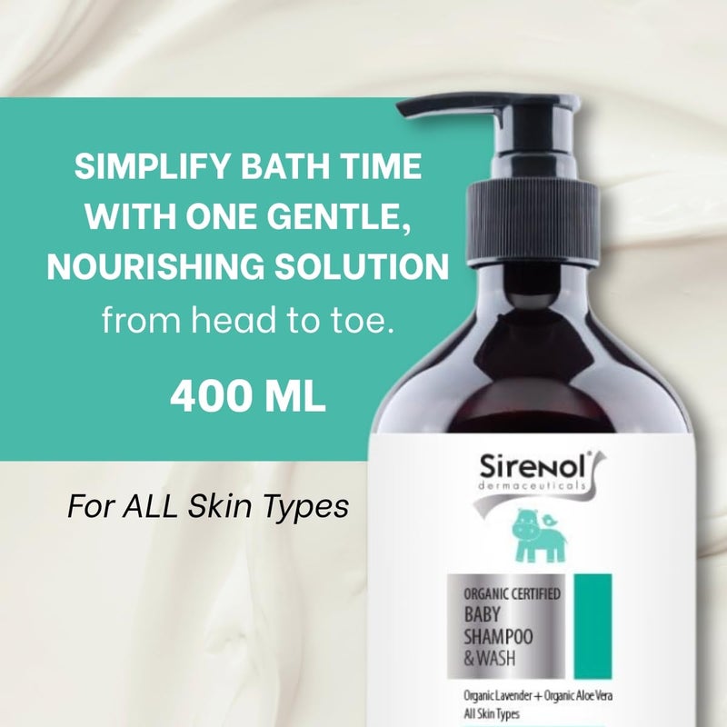 Sirenol شامبو أطفال عضوي  غسول جسم  معتمد من كوزموس  مختبر من قبل أطباء الجلد  مضاد للتشابك  حساس  خالي من الدموع  تركيبة طبيعية  مكونات نظيفة 135 أونصة - Image 3