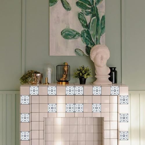 CHGCRAFT 36 Pcs Retro Mandala Peel and Stick Wallpaper Blue Self Adhesive Wallpaper Tile Stickers Used for Kitchen Bathroom Bedroom Wall Fireplace Floor Decoration 3.9x3.9 Inch - Image 3