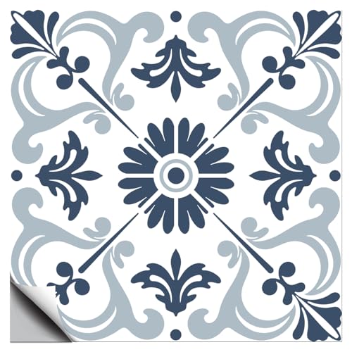 CHGCRAFT 36 Pcs Retro Mandala Peel and Stick Wallpaper Blue Self Adhesive Wallpaper Tile Stickers Used for Kitchen Bathroom Bedroom Wall Fireplace Floor Decoration 3.9x3.9 Inch - Image 1