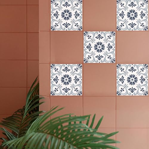 CHGCRAFT 36 Pcs Retro Mandala Peel and Stick Wallpaper Blue Self Adhesive Wallpaper Tile Stickers Used for Kitchen Bathroom Bedroom Wall Fireplace Floor Decoration 3.9x3.9 Inch - Image 4