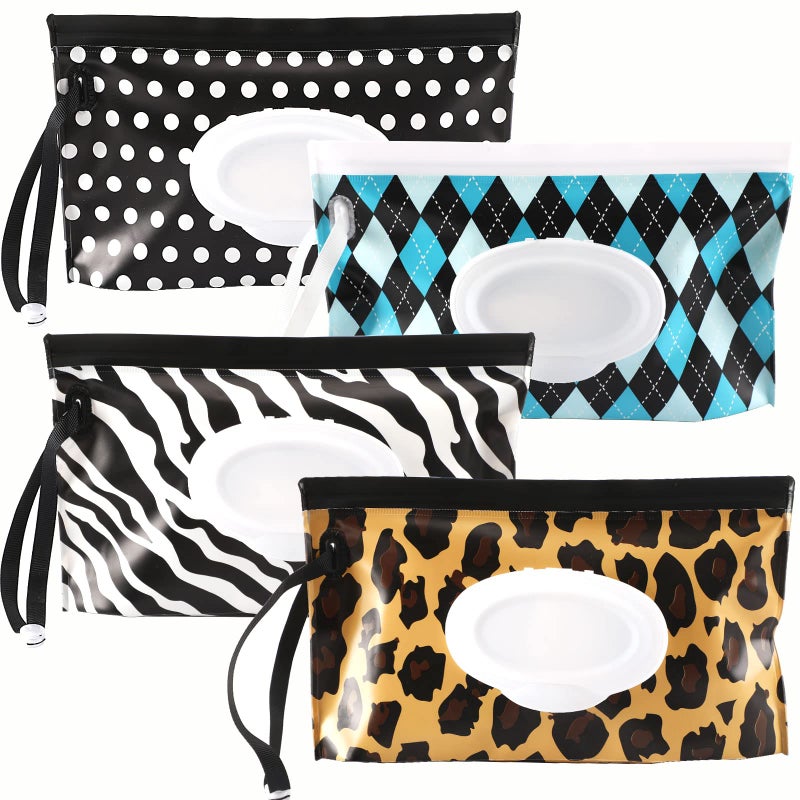 FEBSNOW 4 Pack Baby Wipe Dispenser, Portable Refillable Wipe Holder, Baby Wipes Container, Reusable Travel Wet Wipe Pouch - Image 1