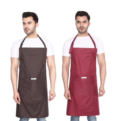 MAKSTILE Waterproof & Dustproof Apron For Dishwashing, Cooking, Dog Grooming, Gardening, Car Wash, Lab, Restaurant & Industrial Use | Unisex| Color-Coffee & Maroon | Pack Of 2 - Image 1