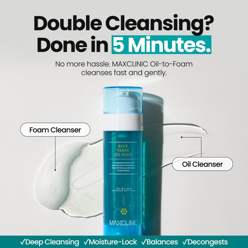 MAXCLINIC [K-Beauty] Blue Tansy Oil to Foam - All-in-One Korean Face Wash OilBased Foaming Facial Cleanser - Excess Sebum & Oil Control - Makeup Deep Cleansing Oil for All Skin Types (3.88 fl oz) - Image 2