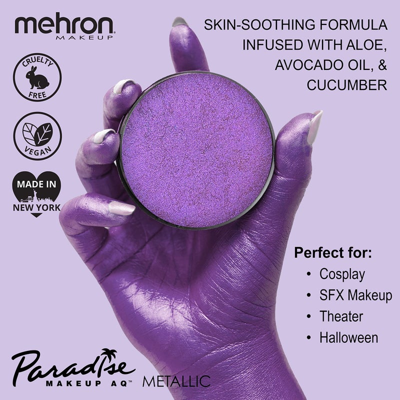 Mehron Paradise FX Metallics â€“ Metallic Purple 1.4 oz | Professional Water Activated Shimmering Metallic Paint for Raves, Costumes, Special Effects, Halloween, Stage, Screen, Theater & Cosplay FX - Image 2