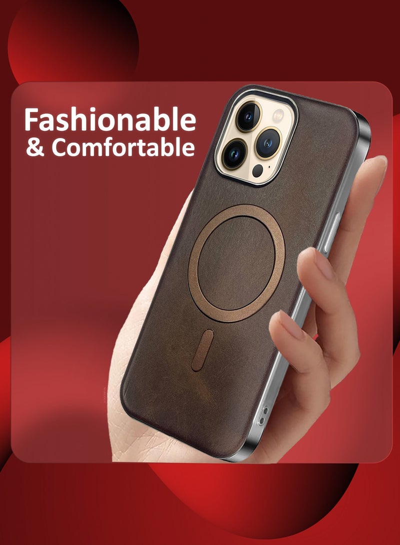 CATANES PU Leather Case for Apple iPhone 13 Pro Max Compatible with Magsafe, Shockproof Drop Proof Protective Slim Case Brown - Image 3