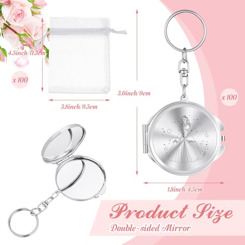 Nosiny 50 Sets Quinceanera Party Favor for Guests Silver Compact Mirror Keychain with White Organza Bag 15 Birthday Gift for Guest Princess Party Favor - Image 2