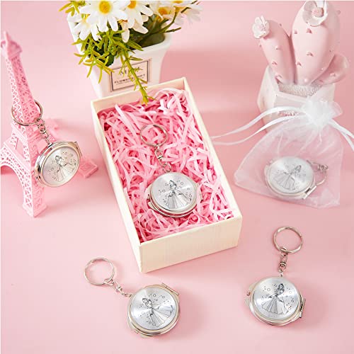Nosiny 50 Sets Quinceanera Party Favor for Guests Silver Compact Mirror Keychain with White Organza Bag 15 Birthday Gift for Guest Princess Party Favor - Image 3
