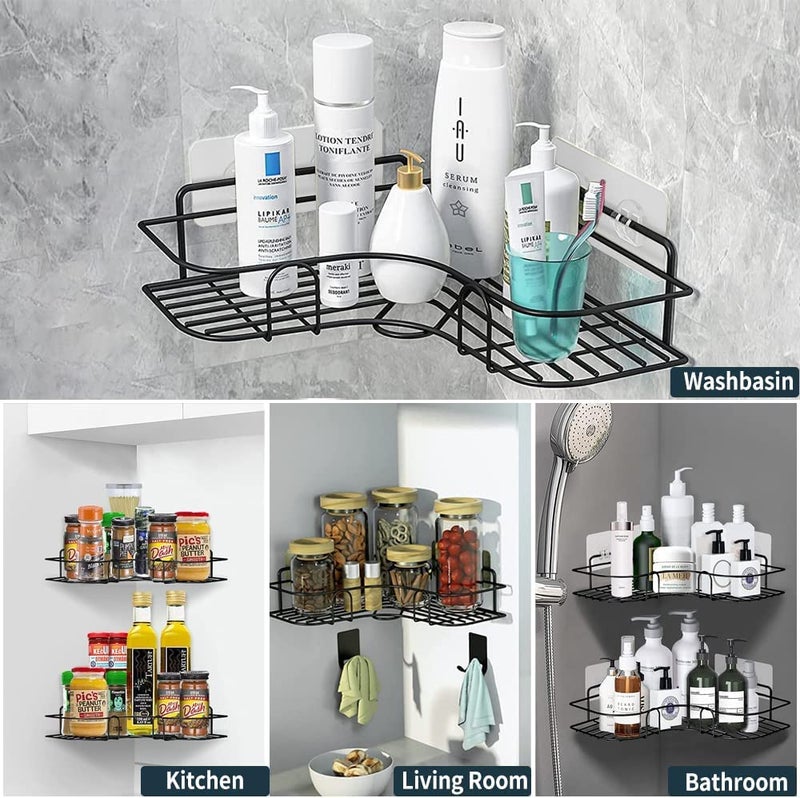 Episkey® Multipurpose Kitchen Self-Adhesive Metal Bathroom Corner Shelf Wall Mount Storage Rack, Soap Holder Box, Shower Racks and Stainless Steel Shelves Stands(Pack of 2) - Image 4