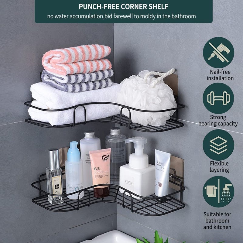 Episkey® Multipurpose Kitchen Self-Adhesive Metal Bathroom Corner Shelf Wall Mount Storage Rack, Soap Holder Box, Shower Racks and Stainless Steel Shelves Stands(Pack of 2) - Image 3