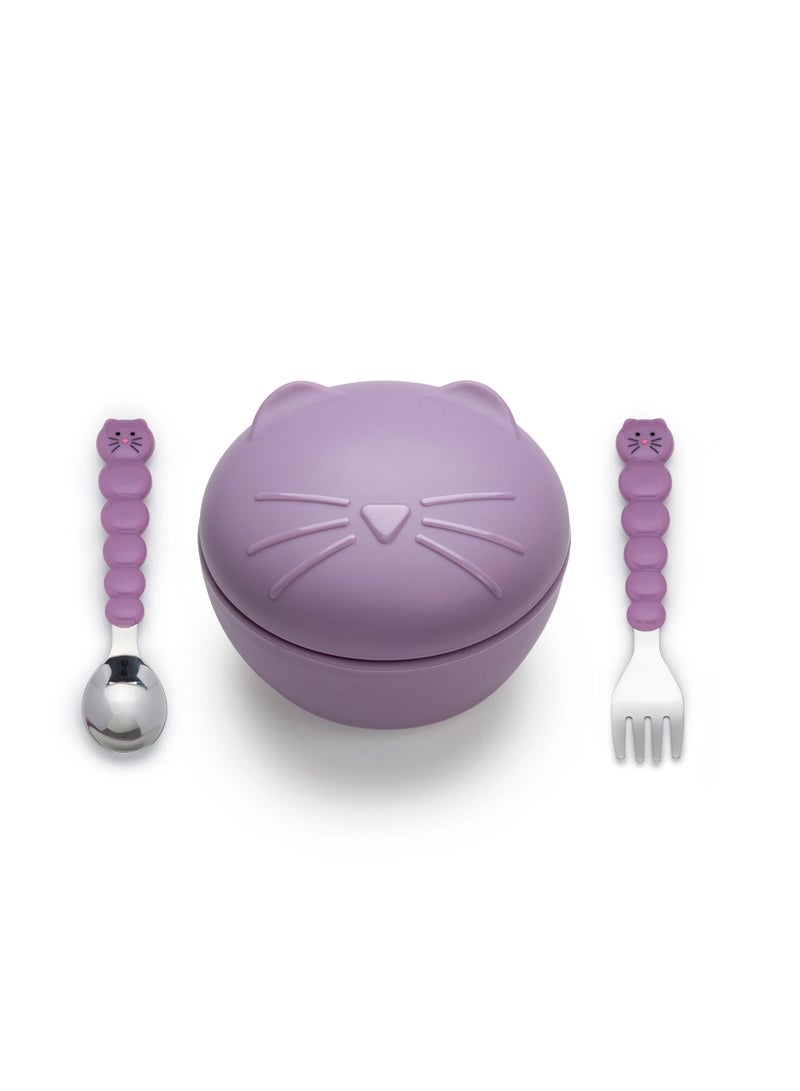 melii Cat Spoon And Fork Set For Toddlers Fun Safe Mess Free Self Feeding With Deep Spoon Rounded Fork Kid Friendly Knife Bpa Free  - Image 1