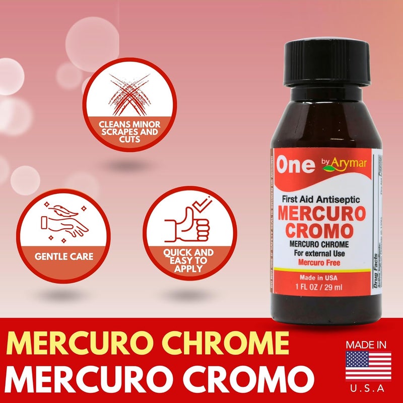 Arymar Mercuro Chrome Antiseptic Solution 1 fl oz. First Aid Topical Liquid for Minor Cuts, Scrapes & Burns - Image 5