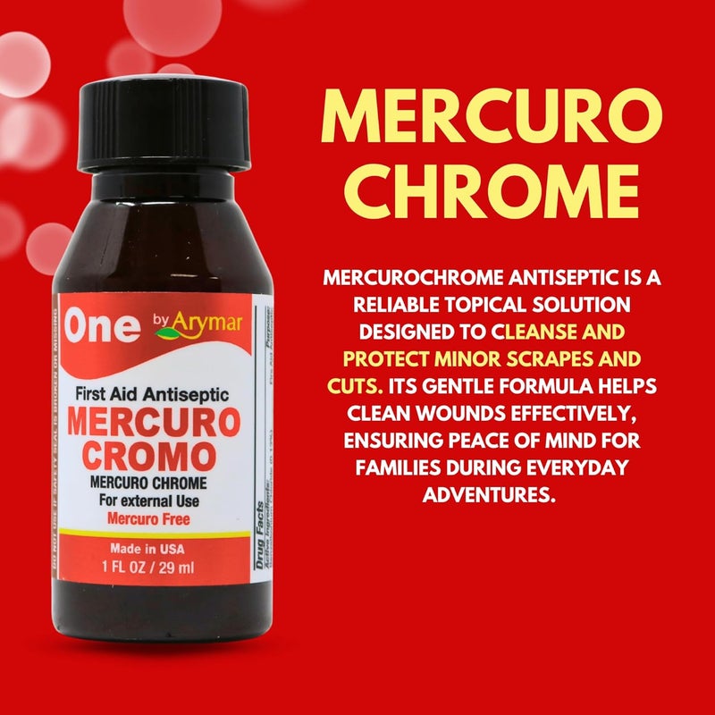 Arymar Mercuro Chrome Antiseptic Solution 1 fl oz. First Aid Topical Liquid for Minor Cuts, Scrapes & Burns - Image 4