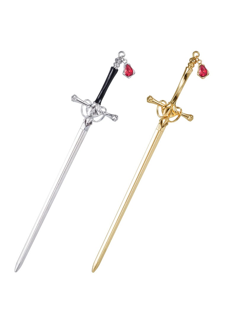 SYOSI Ancient Style Sword Hair Pins, SYOSI Chinese Style Sword Tassel Hair Accessories Sticks for Women Buns with Hair Gems Sword, Gold Silver Color Hair Accessories - Image 1