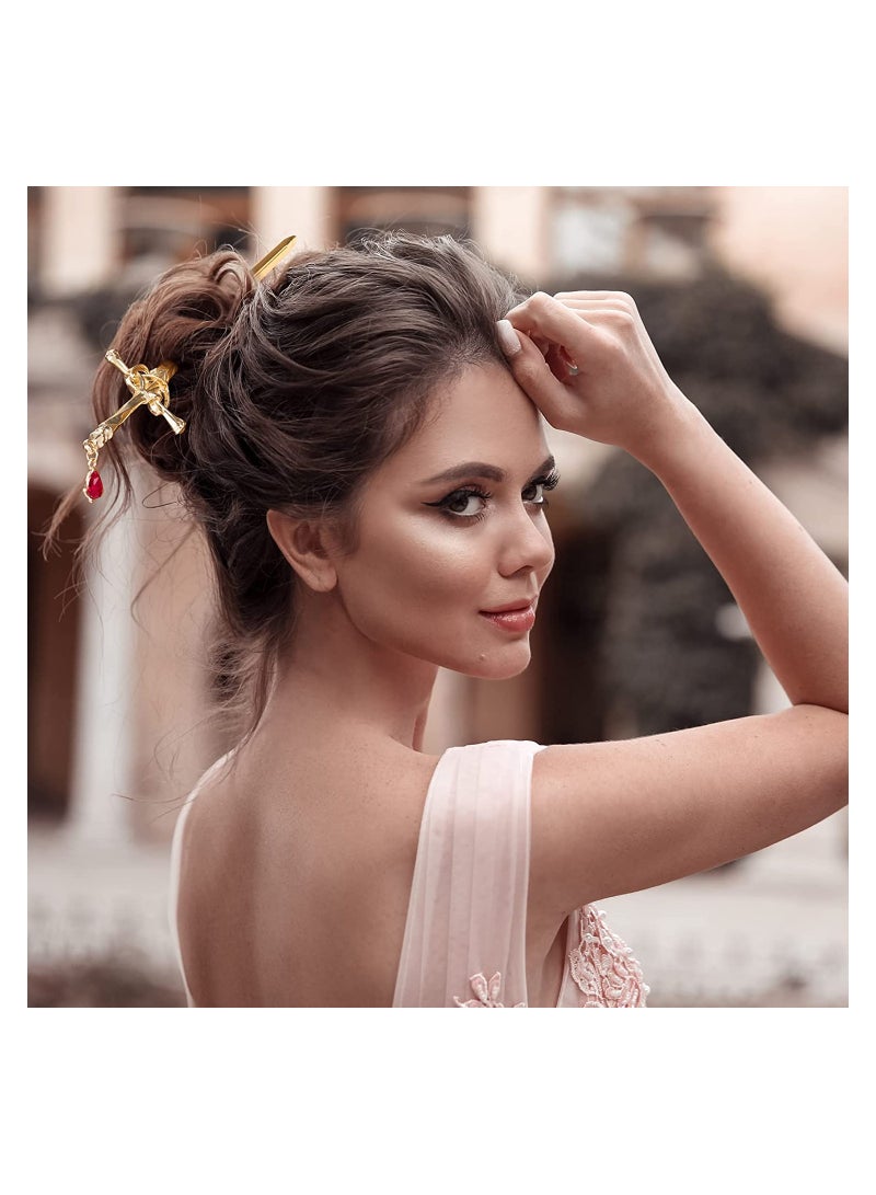 SYOSI Ancient Style Sword Hair Pins, SYOSI Chinese Style Sword Tassel Hair Accessories Sticks for Women Buns with Hair Gems Sword, Gold Silver Color Hair Accessories - Image 4