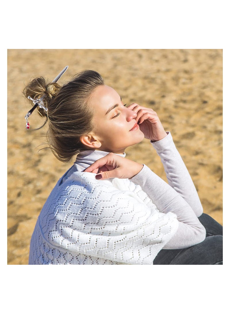 SYOSI Ancient Style Sword Hair Pins, SYOSI Chinese Style Sword Tassel Hair Accessories Sticks for Women Buns with Hair Gems Sword, Gold Silver Color Hair Accessories - Image 3