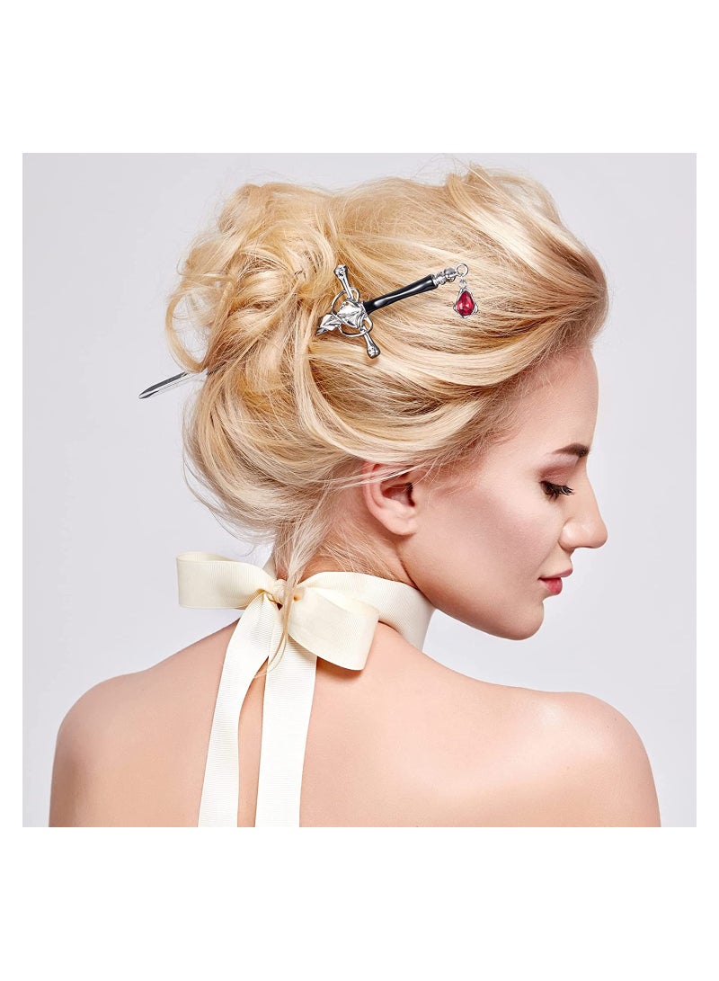 SYOSI Ancient Style Sword Hair Pins, SYOSI Chinese Style Sword Tassel Hair Accessories Sticks for Women Buns with Hair Gems Sword, Gold Silver Color Hair Accessories - Image 5