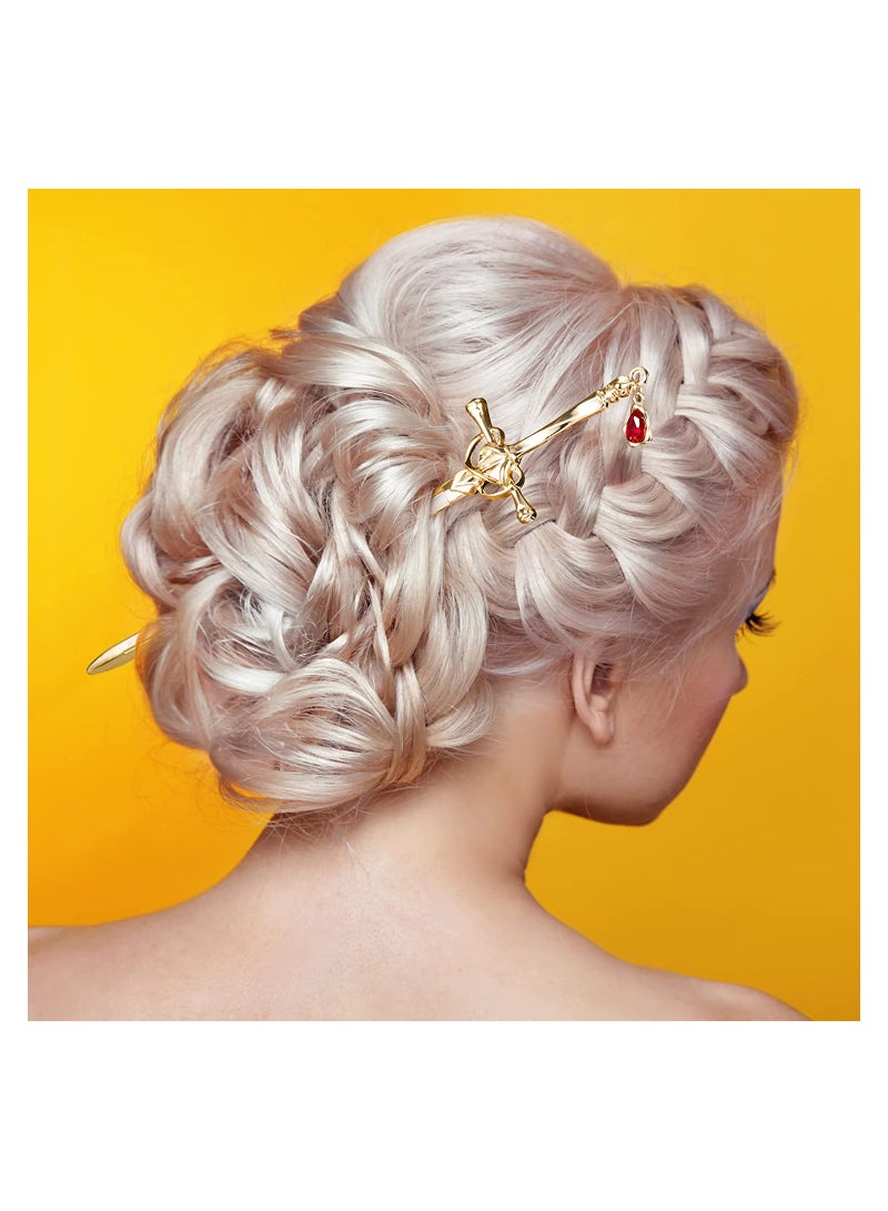 SYOSI Ancient Style Sword Hair Pins, SYOSI Chinese Style Sword Tassel Hair Accessories Sticks for Women Buns with Hair Gems Sword, Gold Silver Color Hair Accessories - Image 2