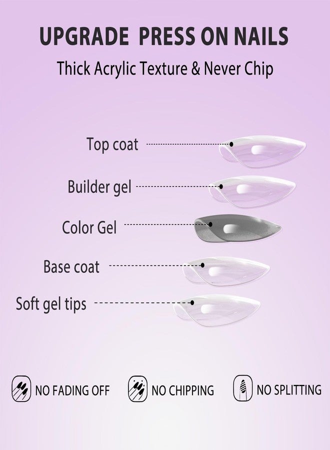 KQueenest Ombre Press on Nails Short Almond - French White Fake Nails Press on, Gradient Acrylic Nails Glue on, Reusable Salon Quality Stick on Nails for Women Wedding Decoration 24 Pcs - Image 3