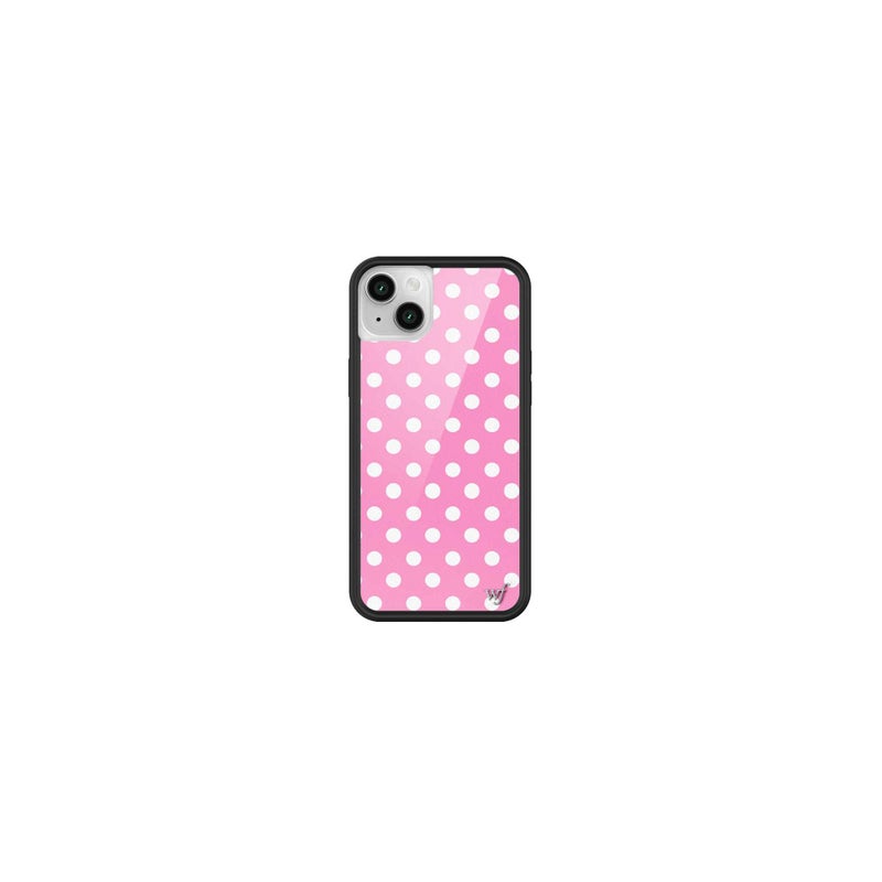 Wildflower Cases - Compatible with iPhone 13/14 | Protective Black Bumper, 6.5ft Drop Test Certified, Women Owned Small Business | Bright Aesthetic Cute Trendy | Polka Dot - Pink and White - Image 1