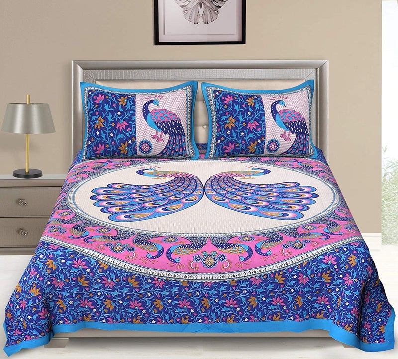 SDC Dreams HomeShop 100 Pure Cotton Rajasthani Tradition Queen Size Double Bedsheets with 2 Pillow Covers Queen Size Jaipuri Bedspreads - Image 1