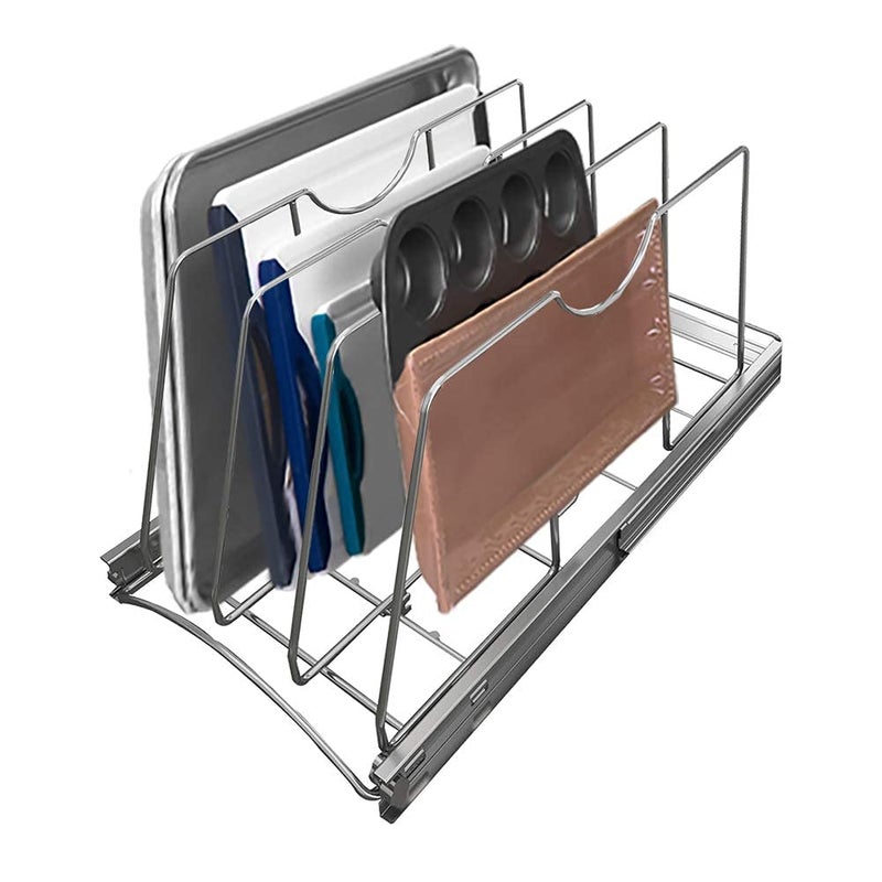 STORKING Slide Out Cutting Board Bakeware and Tray Organizer Pull Out Kitchen Cabinet Organizer Cookware and Bakeware Basket for Kitchen Storage Base Cabinets 11'' W 22'' D 11.8'' H - Image 1