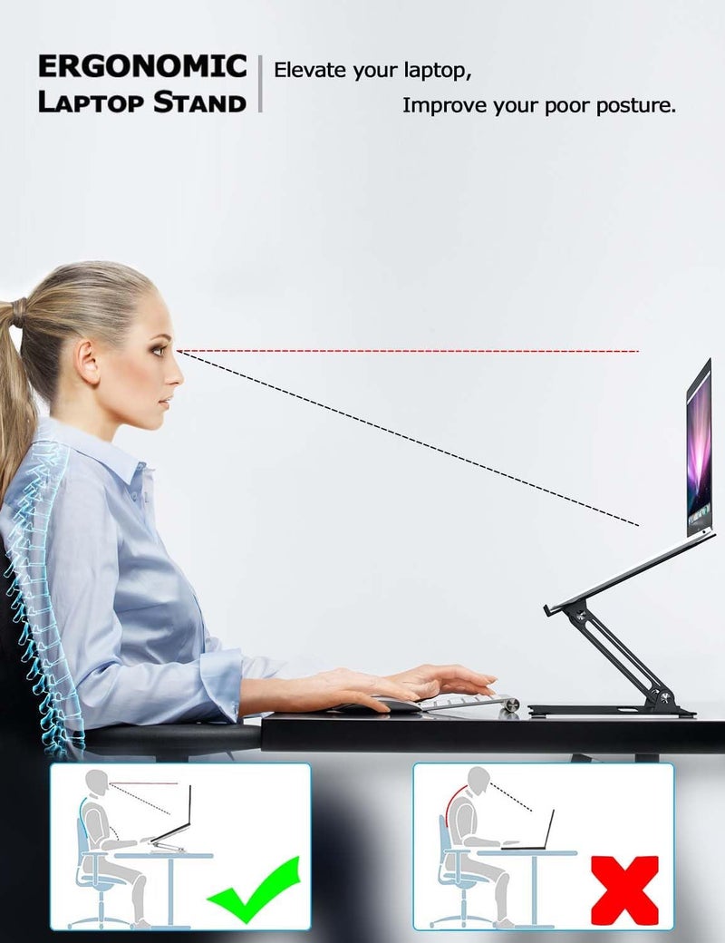 PHOCAR Laptop Riser Adjustable Laptop Stand Foldable Aluminum Portable Computer Stand Laptop Holder Compatible for MacBook,HP, Lenovo,Surface,Dell, ASUS, Laptops up to 17 Inch - Image 2