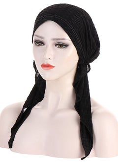 Slip-On Pre-Tied Head Scarves Women Headwear Muslim Turban Beanie Caps Comfortsoft Hair Protection Hijab for Girls Black