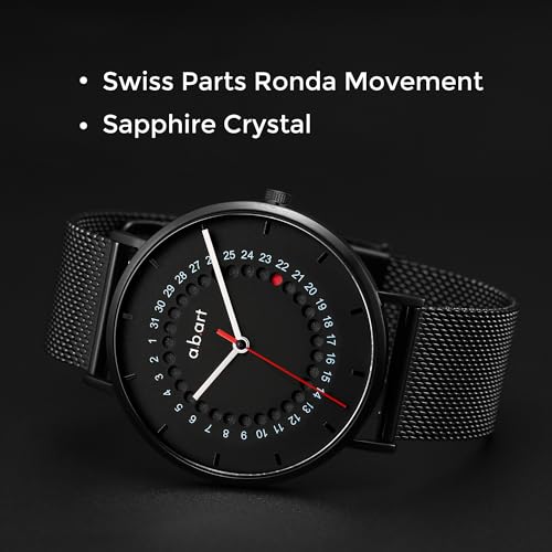 a.b.art Men's Watch, Swiss Parts Ronda Quartz Movement, Sapphire Crystal, Milanese Mesh Band, Ultra-Thin Case, Minimalist Bauhaus Design, 41mm Black Dial (FD41-285-1S) - Image 3
