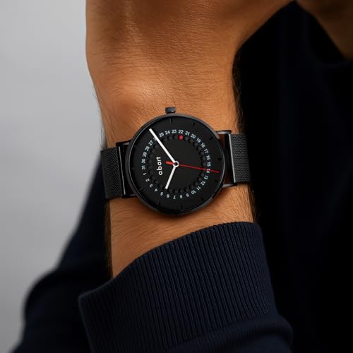 a.b.art Men's Watch, Swiss Parts Ronda Quartz Movement, Sapphire Crystal, Milanese Mesh Band, Ultra-Thin Case, Minimalist Bauhaus Design, 41mm Black Dial (FD41-285-1S) - Image 4