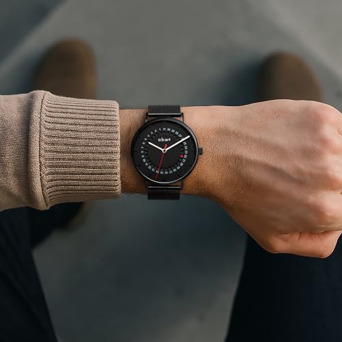 a.b.art Men's Watch, Swiss Parts Ronda Quartz Movement, Sapphire Crystal, Milanese Mesh Band, Ultra-Thin Case, Minimalist Bauhaus Design, 41mm Black Dial (FD41-285-1S) - Image 5