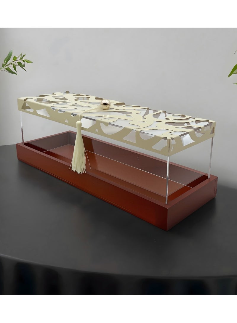 Raz Decorative Serving Tray for Dates and Sweets - Wooden Base, Acrylic Walls, and a Cut-Out Cream Lid  - Image 4