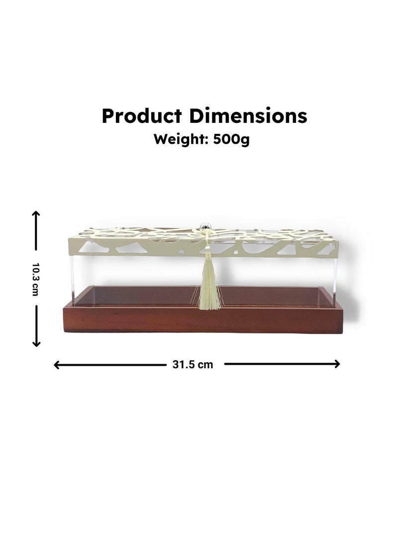 Raz Decorative Serving Tray for Dates and Sweets - Wooden Base, Acrylic Walls, and a Cut-Out Cream Lid  - Image 2