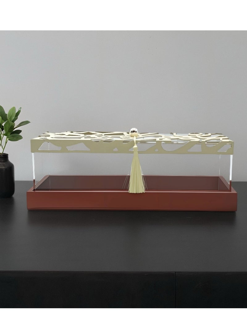 Raz Decorative Serving Tray for Dates and Sweets - Wooden Base, Acrylic Walls, and a Cut-Out Cream Lid  - Image 3