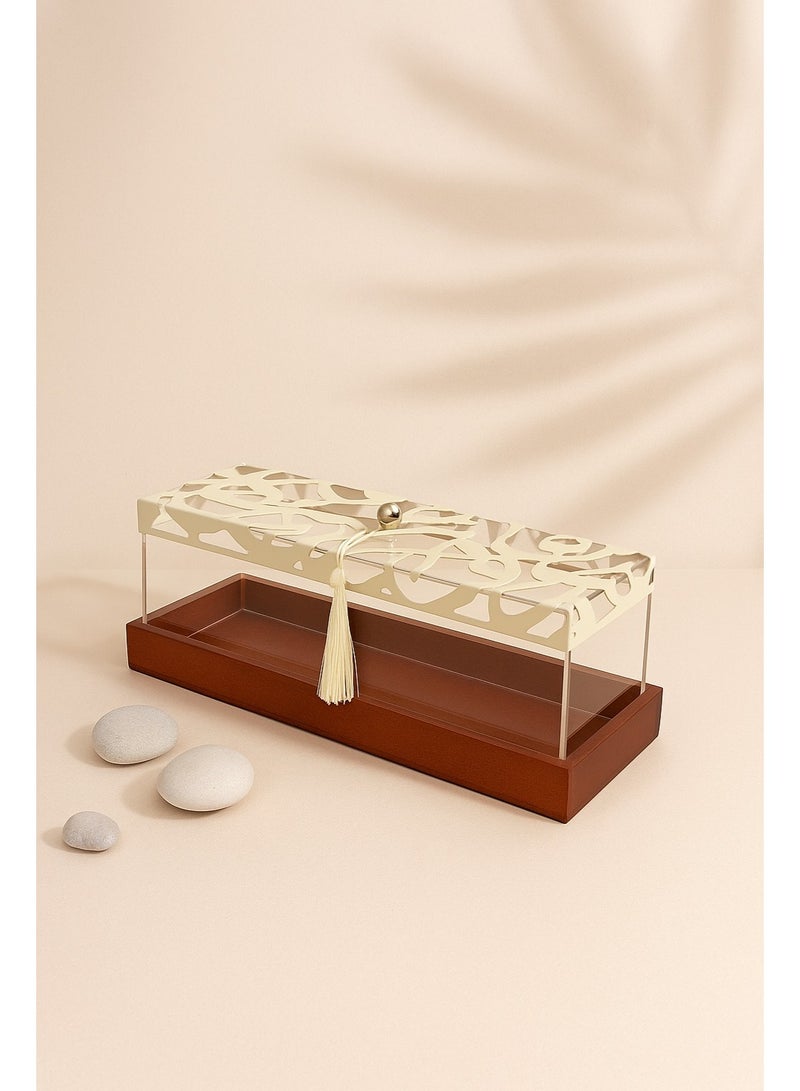 Raz Decorative Serving Tray for Dates and Sweets - Wooden Base, Acrylic Walls, and a Cut-Out Cream Lid  - Image 1