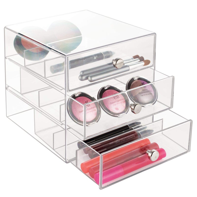 InterDesign iDesign Plastic Divided 3-Drawer Vanity & Countertop Organizer - 7" x 6.5" x 6.5”, Clear - Image 4