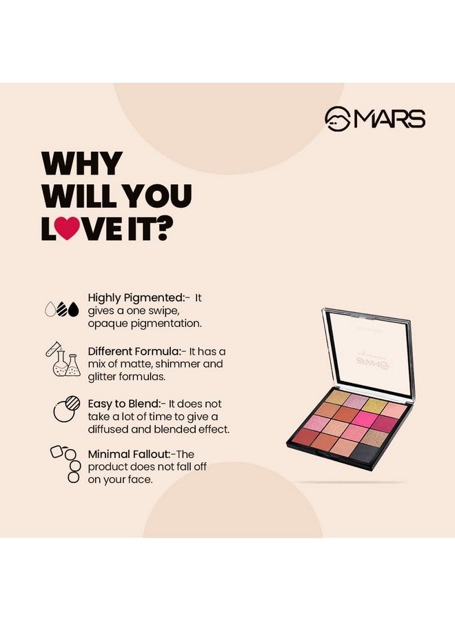 مارس عيون سموكي ذات صبغة عالية، لوحة ظلال عيون مكونة من 16 لونًا | متعدد الألوان | لمسة نهائية غير لامعة | باليت ظلال العيون اللامعة | (20.8 جرام) (02-متعدد الألوان) - Image 2