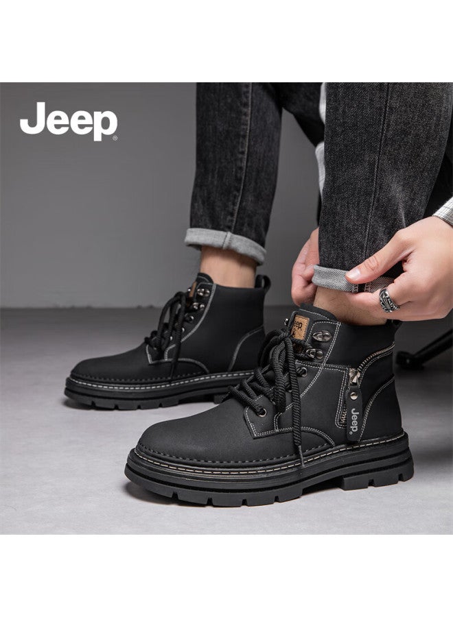 Jeep أحذية مارتن للرجال من جيب بأسلوب بريطاني غير رسمي، أحذية عمل صفراء، أحذية عالية الكعب للرجال لفصل الخريف والشتاء، تصميم ريترو - Image 2