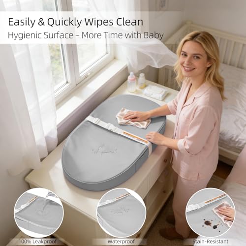 JVEOO Baby Changing Pad Waterproof Vegan Leather Wipeable Diaper Changing Pad with Safety Strap NonSlip Changing Mat for Dresser Table - Image 3