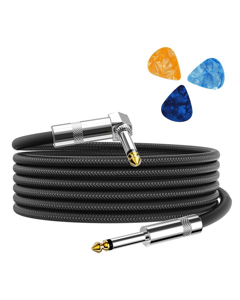 Aqdocvf Guitar Cable, Guitar Cord 10ft, AMP Cord for Bass & Electric Guitars/Keyboard/Mandolin, Pro Audio Instrument Cable (Right Angle to Straight, Black) - Image 1