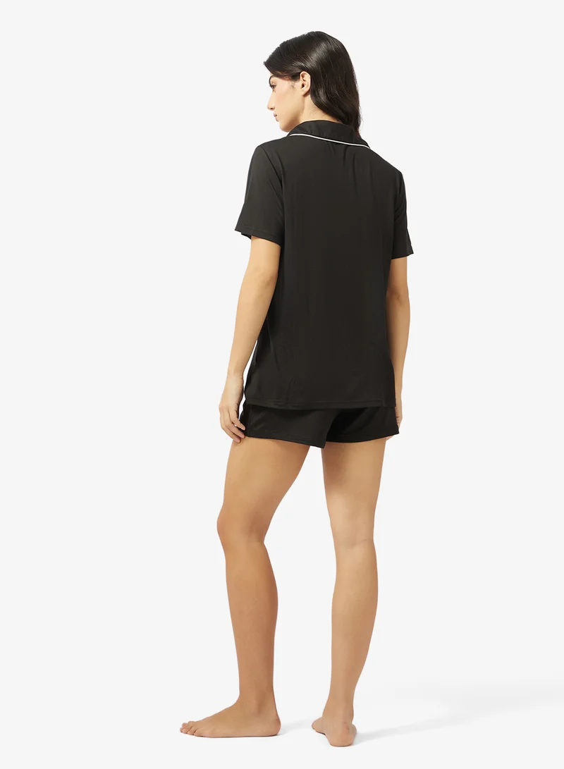 جينجر Button Up Shirt & Short PJ Set