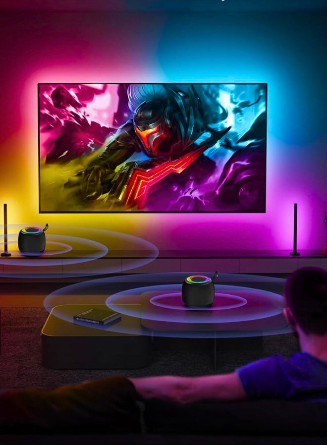 مكبر صوت بلوتوث، مكبر صوت بلوتوث محمول للغاية، مكبر صوت صغير للحفلات مع إضاءة RGB، بلوتوث 5.3، مقاوم للماء IPX4، يدعم بطاقة TF، للحفلات/الألعاب/الأنشطة الخارجية، أسود - Image 2