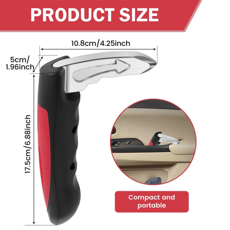 Car Door Assist Handle: 2pcs Red 3-In-1 Design Supports Up To 400 Pounds - Anti-Slip Comfortable Grip Seat Belt Cutter For Elderly Emergency Car Use - Image 5