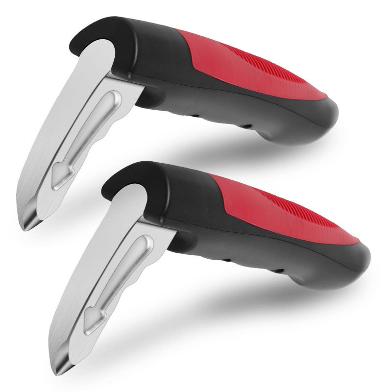 Car Door Assist Handle: 2pcs Red 3-In-1 Design Supports Up To 400 Pounds - Anti-Slip Comfortable Grip Seat Belt Cutter For Elderly Emergency Car Use - Image 3