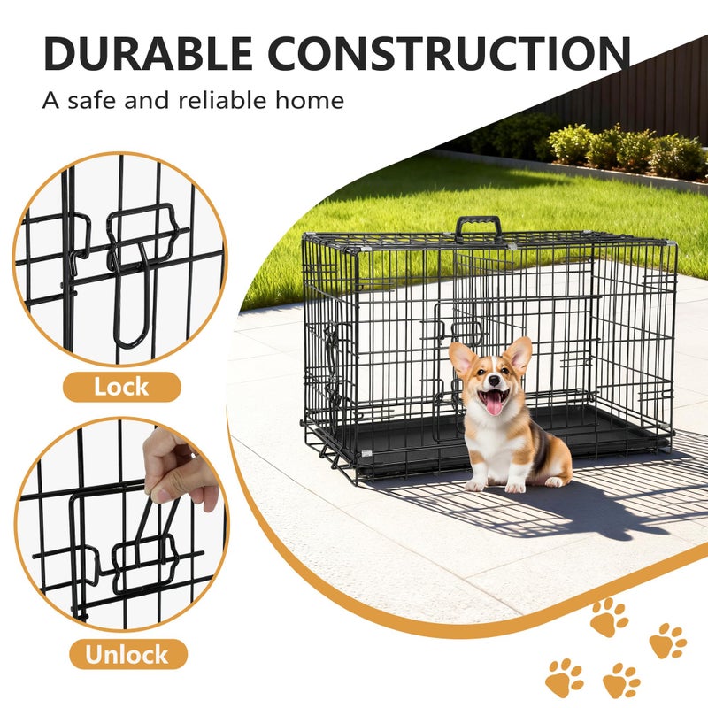 FDW 30-Inch Dog Crate Pet Cage with Metal Folding Design Plastic Tray Indoor Outdoor Dog Kennel Cage for Small and Medium Dogs,Dark Black - Image 3