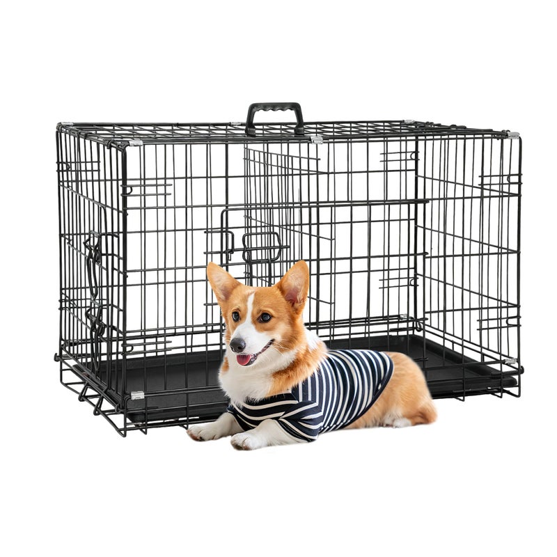 FDW 30-Inch Dog Crate Pet Cage with Metal Folding Design Plastic Tray Indoor Outdoor Dog Kennel Cage for Small and Medium Dogs,Dark Black - Image 1