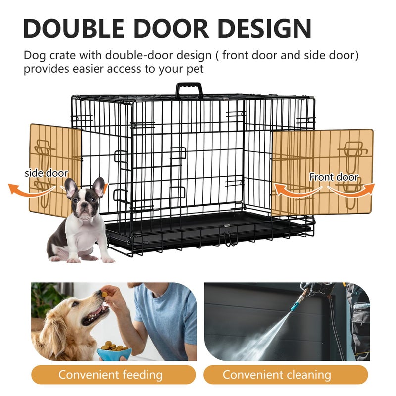 FDW 30-Inch Dog Crate Pet Cage with Metal Folding Design Plastic Tray Indoor Outdoor Dog Kennel Cage for Small and Medium Dogs,Dark Black - Image 4