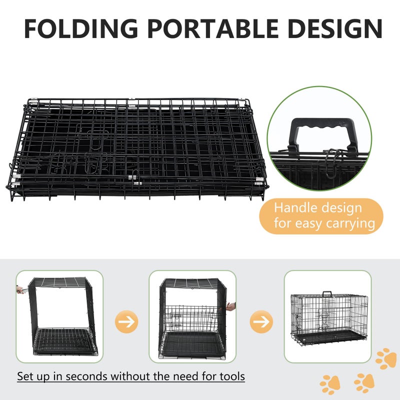 FDW 30-Inch Dog Crate Pet Cage with Metal Folding Design Plastic Tray Indoor Outdoor Dog Kennel Cage for Small and Medium Dogs,Dark Black - Image 5