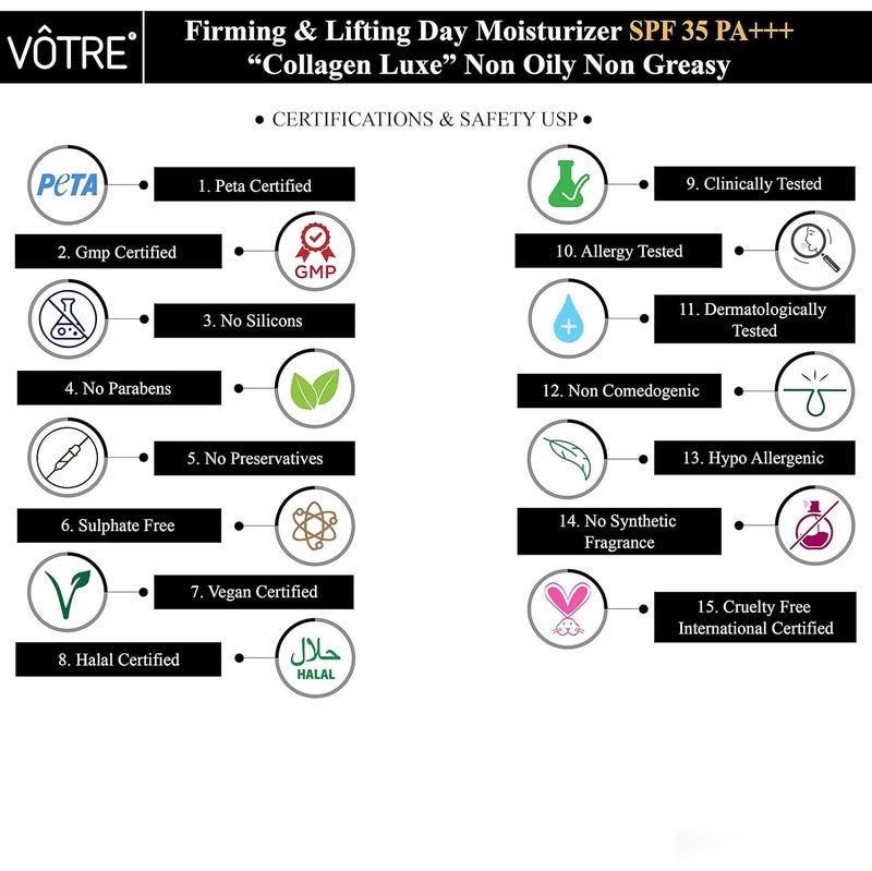 Votre Votre Natural Mini Firming and Lifting Day Moisturizer SPF 35 PA Collagen Luxe for Fine Lines Wrinkles 30 Gm  Anti AgingAnti Wrinkle - Image 5