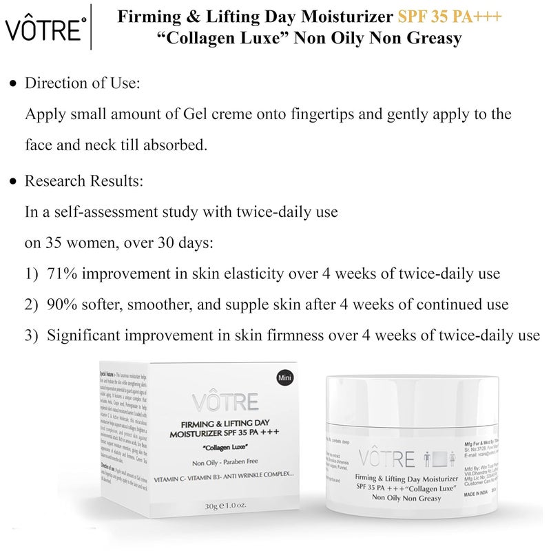 Votre Votre Natural Mini Firming and Lifting Day Moisturizer SPF 35 PA Collagen Luxe for Fine Lines Wrinkles 30 Gm  Anti AgingAnti Wrinkle - Image 4