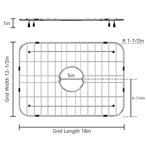 Frsmvati Sink Grid 18" X 12-1/2", Centered Drain with Corner Radius 1-1/2" Stainless Steel Material for Sink (18 X 12" Centered Drain) - Image 2